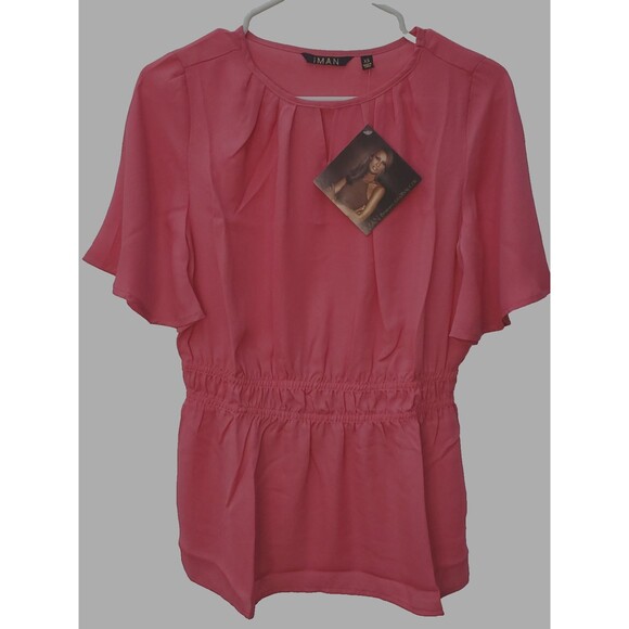 Inman Coral Cinched Peplum Flutter Sleeve Blouse Size-XS - Picture 1 of 4